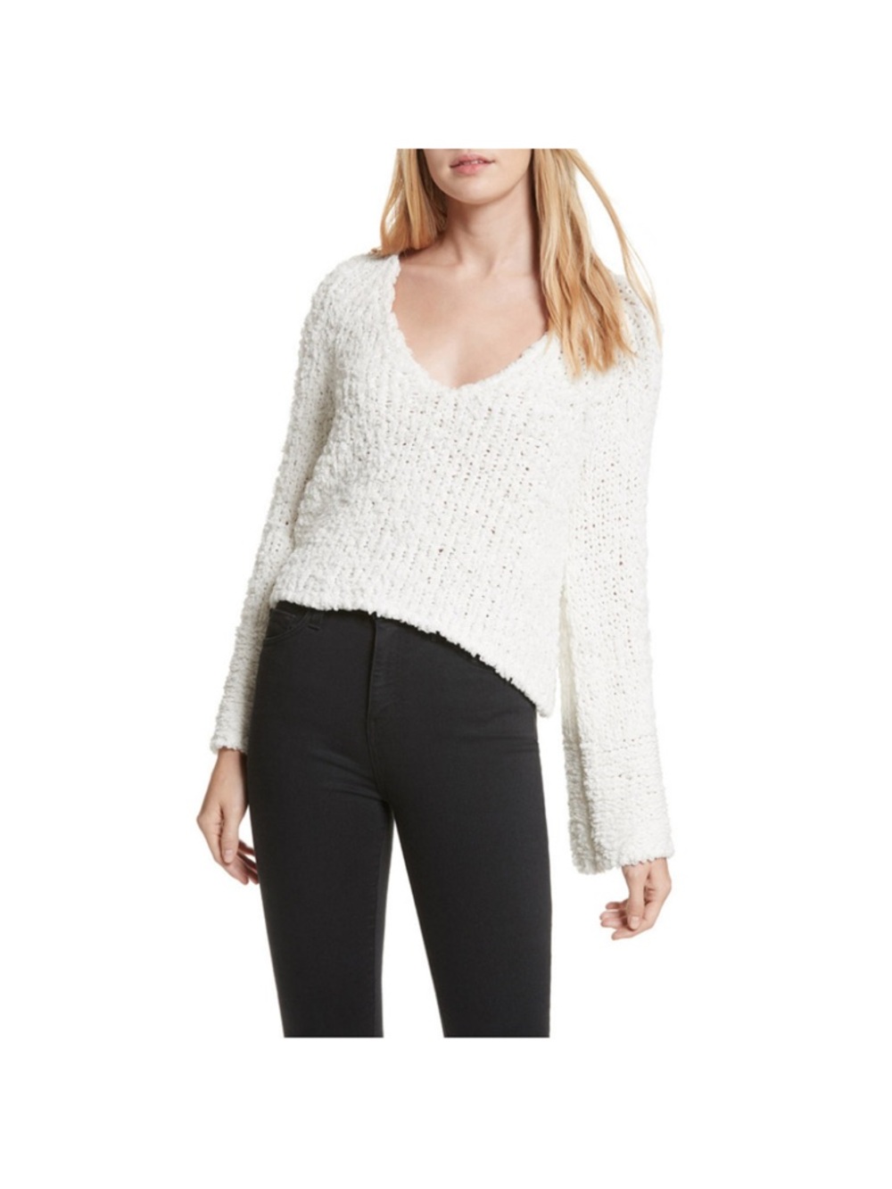 Free People V-Neck White Women's Sweater